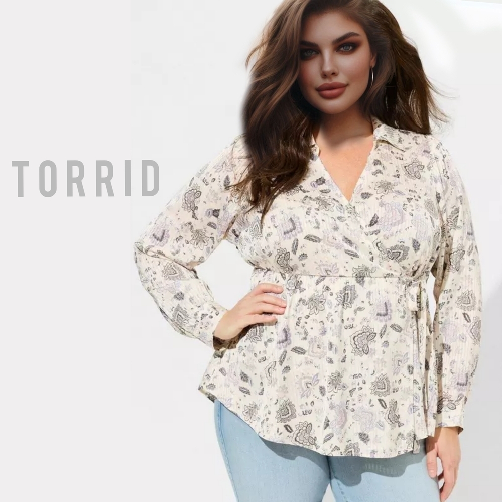 Torrid Fortune Paisley Dew Satin Surplice Blouse